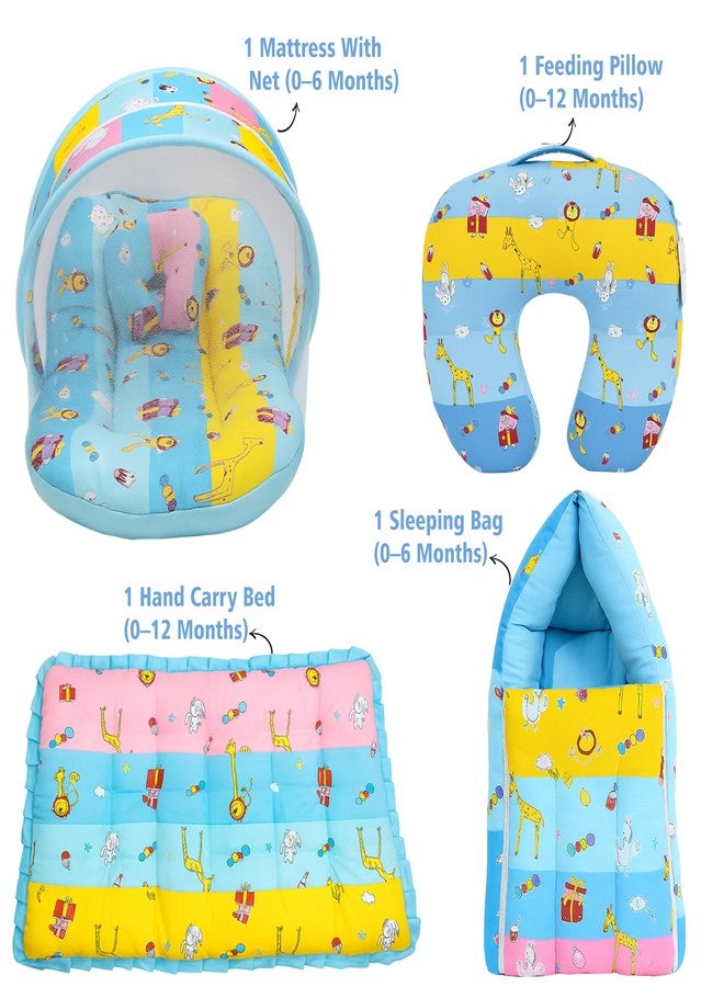 Infantbond by fareto Baby Bedding Set Essentials Combo | Baby Bed | Carry Bag | Sleeping Bag | Hand Carry Bed | Feeding Pillow (0-6 Months)(All in 1)(Blue Giffi) - Image 3