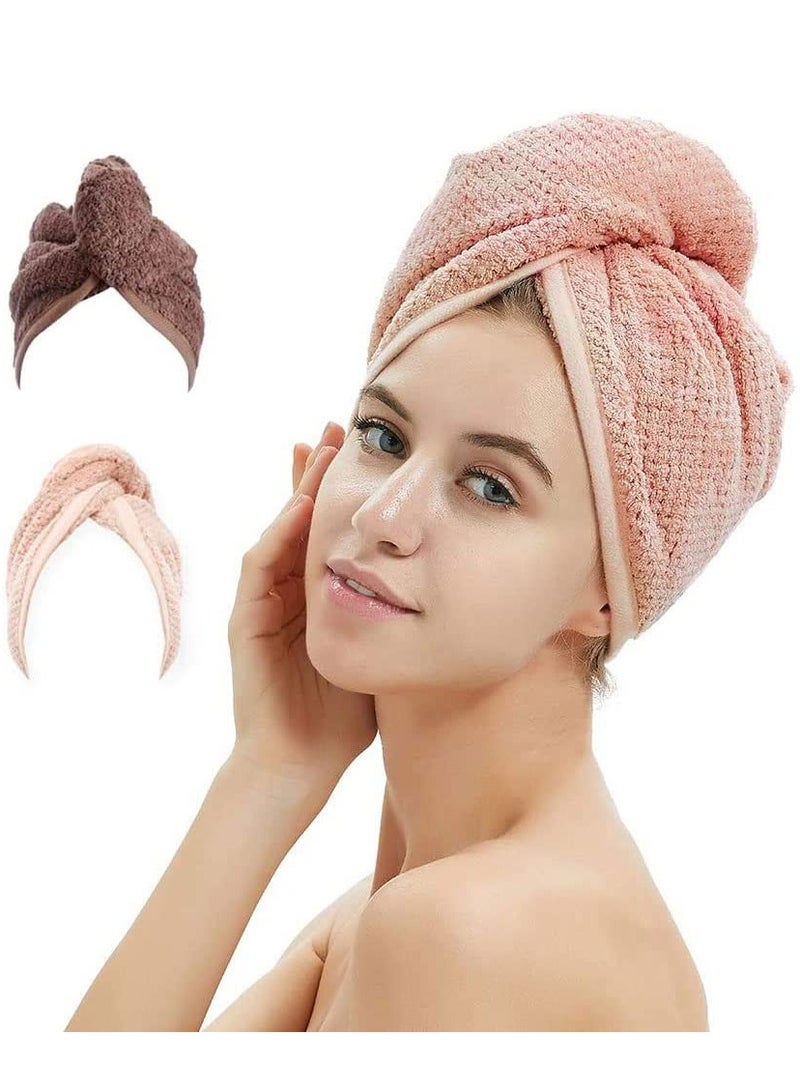 أوريتي عبوتان من منشفة شعر من الألياف الدقيقة للنساء والفتيات سريعة الجفاف وناعمة من الألياف الدقيقة لتجفيف الشعر وغطاء استحمام للشعر وعمامة لتجفيف الشعر المجعد والطويل والكثيف، باللونين الرمادي والوردي - Image 1