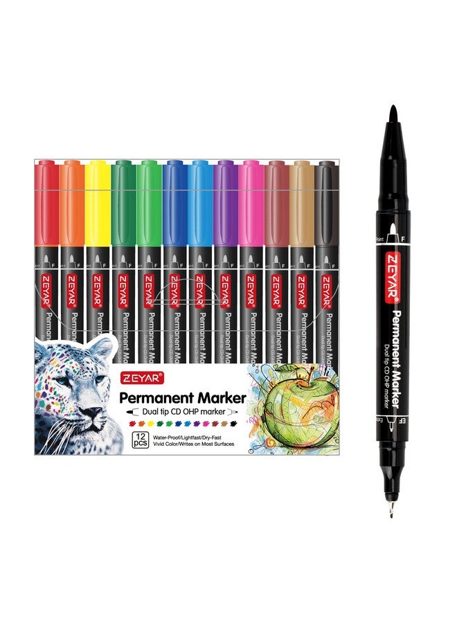 ZEYAR Twin Tip Permanent Markers, Cd/Dvd Markers, 12 Color, Ultra Fine Point And Fine Point For Signature And Marking (12 Colors) - Image 1