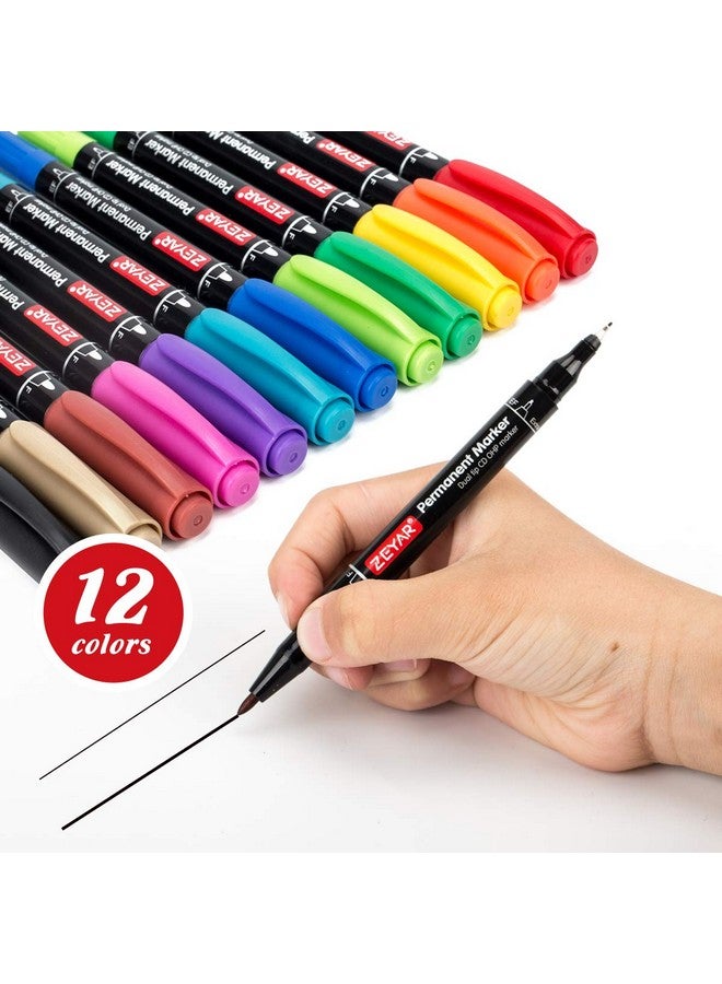 ZEYAR Twin Tip Permanent Markers, Cd/Dvd Markers, 12 Color, Ultra Fine Point And Fine Point For Signature And Marking (12 Colors) - Image 2