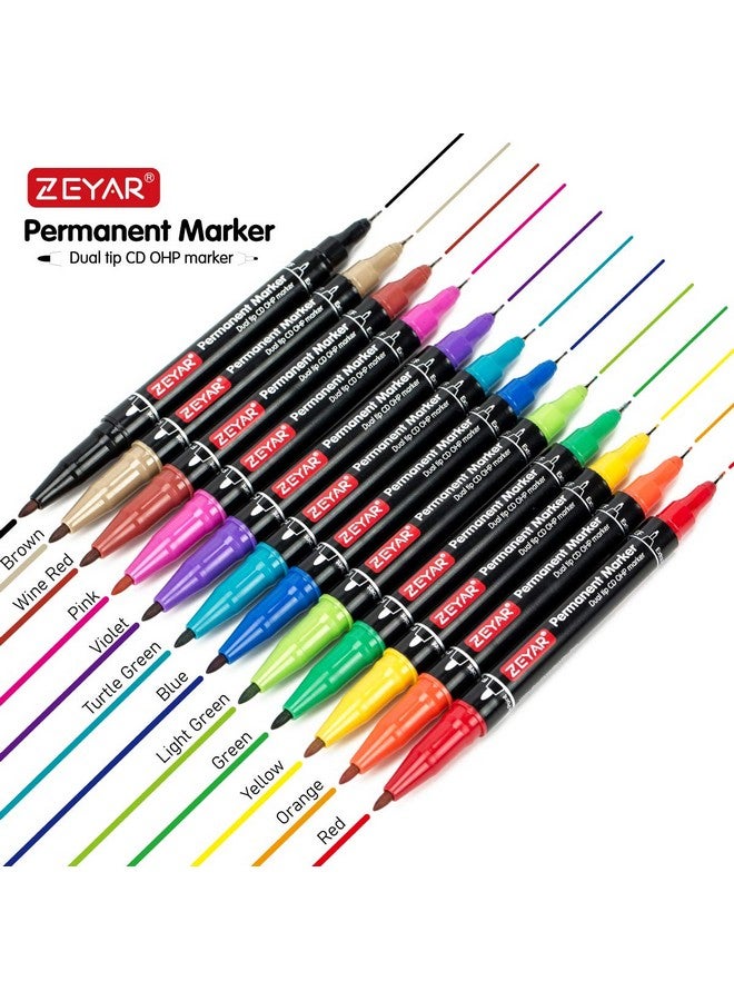 ZEYAR Twin Tip Permanent Markers, Cd/Dvd Markers, 12 Color, Ultra Fine Point And Fine Point For Signature And Marking (12 Colors) - Image 3