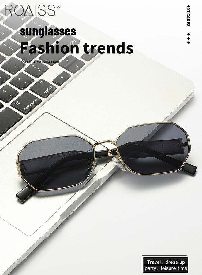 roaiss Women's Hexagon Sunglasses, UV400 Protection Sun Glasses with Gold Metal Frame and Grey Lens, Fashion Anti-glare Sun Shades for Women with Glasses Case, 58mm - Image 2