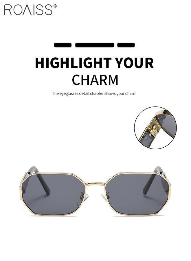roaiss Women's Hexagon Sunglasses, UV400 Protection Sun Glasses with Gold Metal Frame and Grey Lens, Fashion Anti-glare Sun Shades for Women with Glasses Case, 58mm - Image 3
