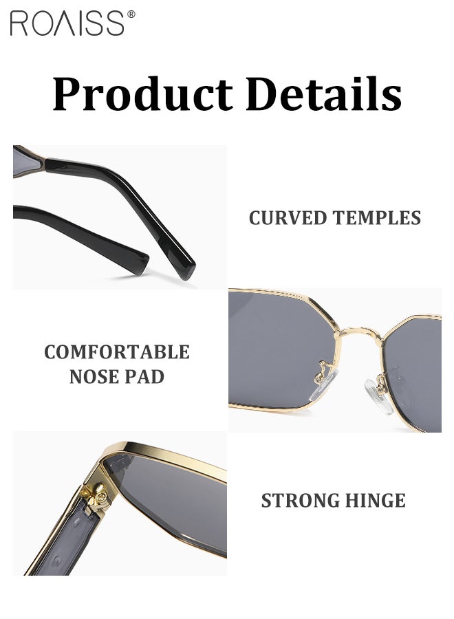 roaiss Women's Hexagon Sunglasses, UV400 Protection Sun Glasses with Gold Metal Frame and Grey Lens, Fashion Anti-glare Sun Shades for Women with Glasses Case, 58mm - Image 5