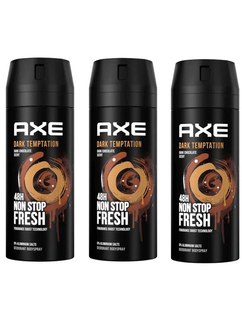 Axe Men's Deodorant Body Spray For Long Lasting Dark Temptation For 48 Hours Non Stop Fresh 150ml (Pack of 3) - Image 1