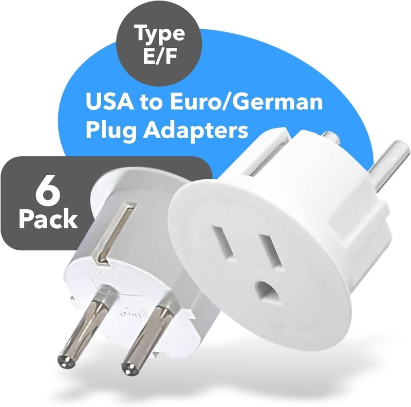 OREI American USA To European Plug Adapter â€“ Type E/F Schuko Plug Adapter - Use in Germany, France, & More - CE Certified â€“ For Mobile, Laptop & Camera Chargers - 6 Pack - Image 2