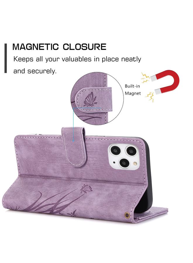 زبون جراب لهاتف iPhone 11 Pro Max مصنوع من الجلد المنقوش بنقشة فراشة الأوركيد - Image 5