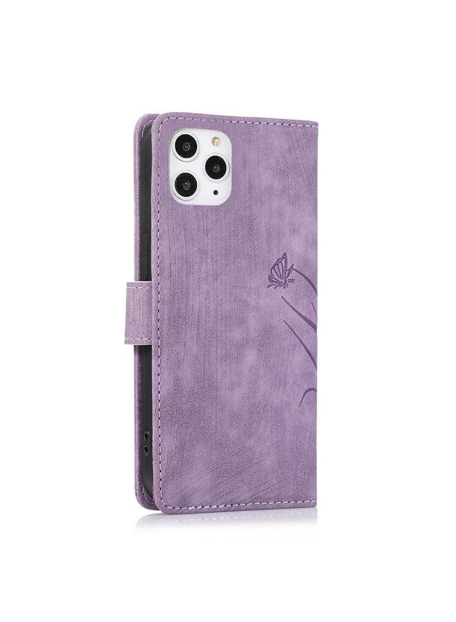 زبون جراب لهاتف iPhone 11 Pro Max مصنوع من الجلد المنقوش بنقشة فراشة الأوركيد - Image 3