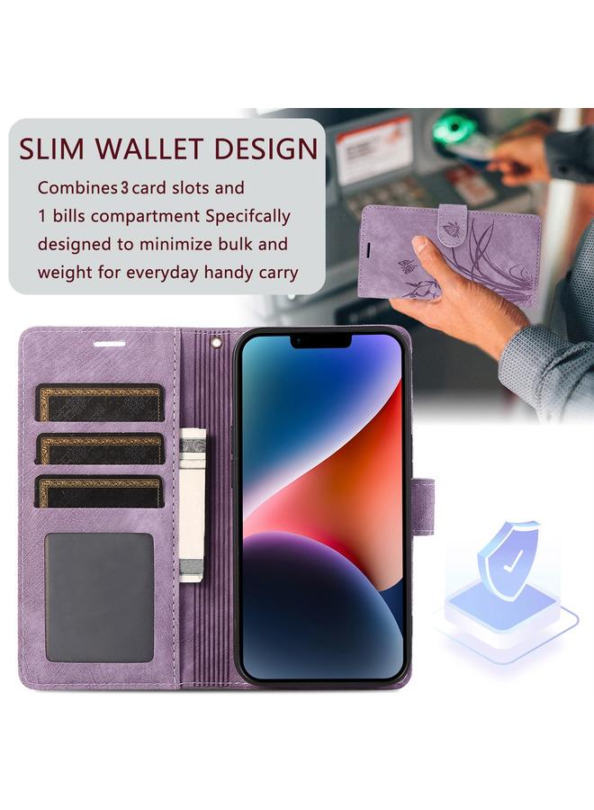 زبون جراب لهاتف iPhone 11 Pro Max مصنوع من الجلد المنقوش بنقشة فراشة الأوركيد - Image 4