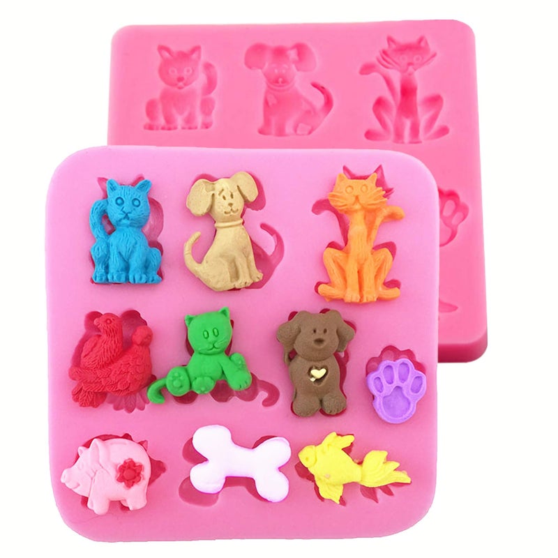HengKe 2 Pcs Cats Dogs Foxes Silicone Molds Of Various Cartoon Animal Shapes Food Grade Cake Molds for Fondant  Candy  Biscuit Decor  Chocolate  Polymer Clay Bake Ware Baking Tools - Image 1