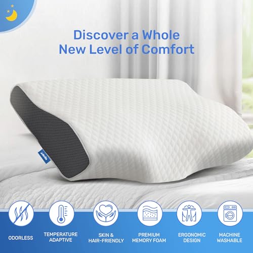 Derila King Size Neck Pillow for Sleeping, Cervical Pillow for Neck Suppor, Memory Foam Side Sleeper Pillows, Bed Contour Pillows for Back, Stomach Sleepers for Men 23.6x13.4x4.3 in - Image 5