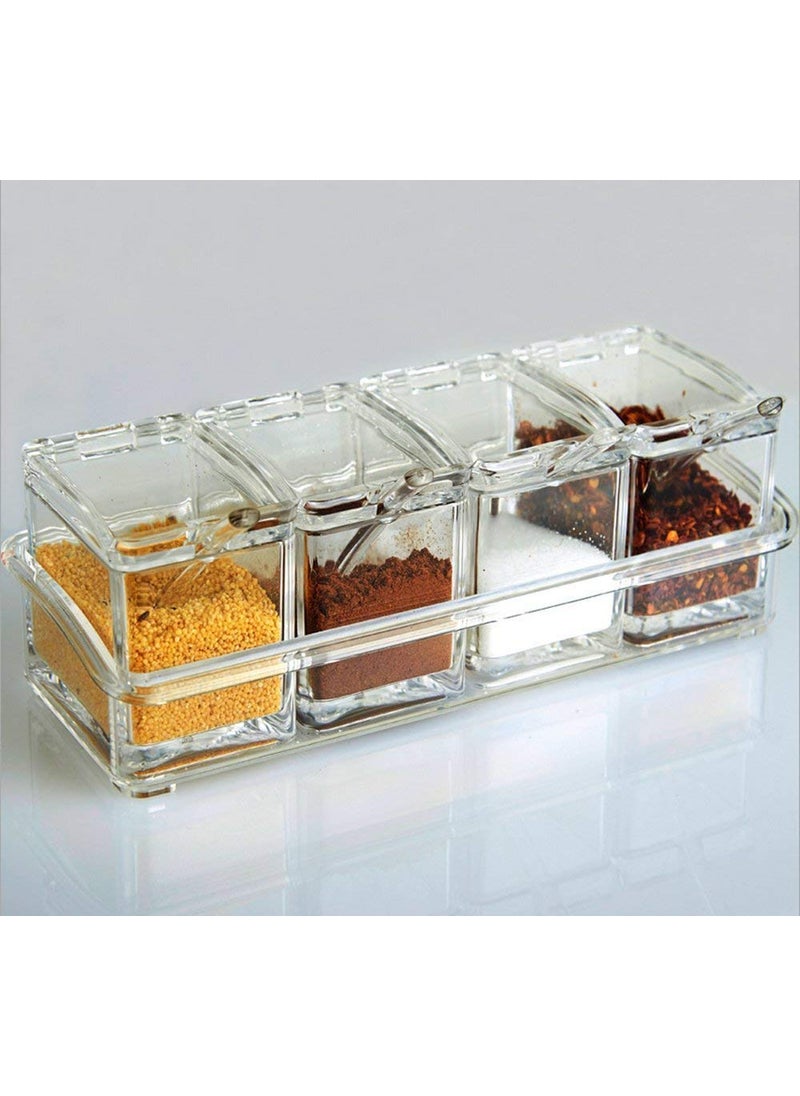 CLIXERA Multipurpose Transparent Acrylic Box Pepper Salt Spice Rack Plastic 4 Box with Spoons Kitchen Storage Containers and Cooking Tools Unbreakable Dining Table Storage Box Ideal for Home and Kitchen  - Image 3