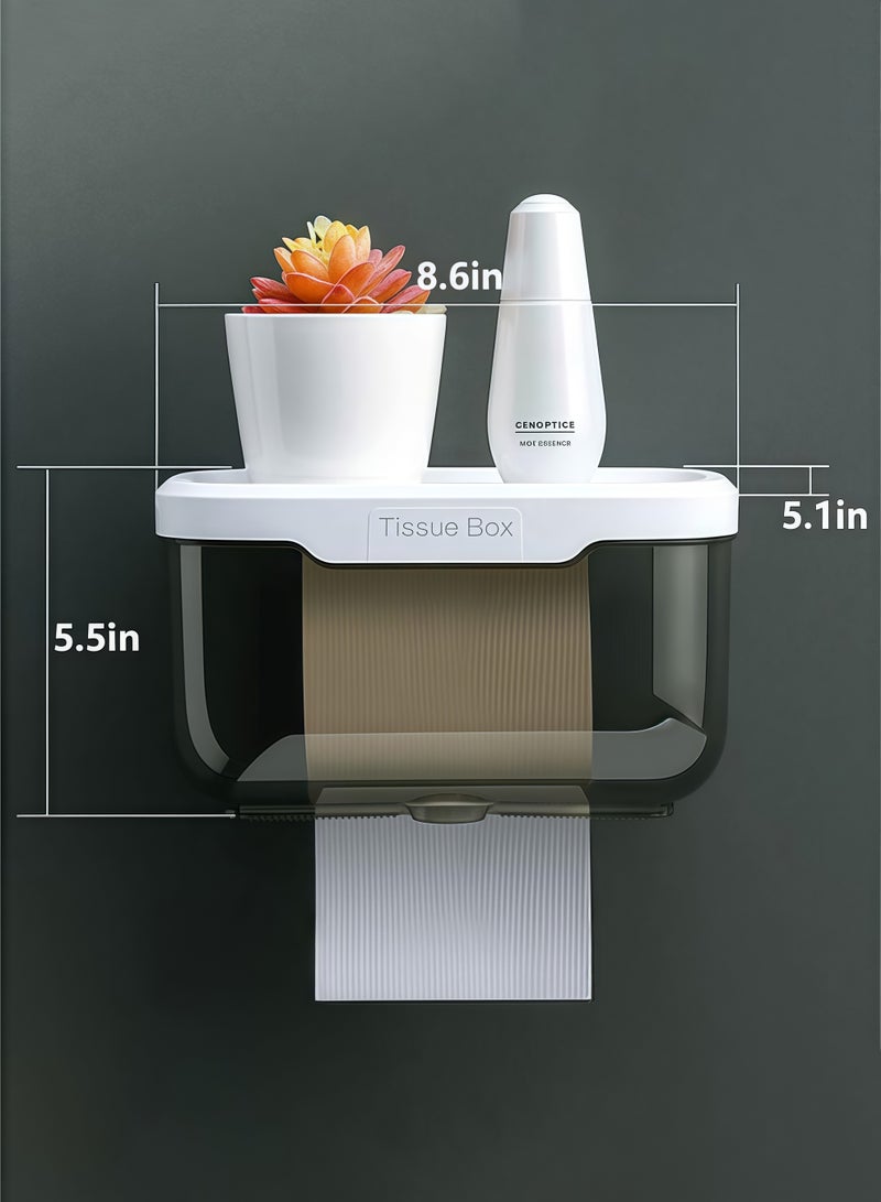 Wall Toilet Paper Holder with Cover, Wall Mounted Tissue Box Tissue Dispenser Dryer Sheet Holder, Plastic Transparent Full Covered Toilet Paper Roll Cover Toilet Paper Box Toilet Paper Protector for Bathroom Kitchen - Image 2
