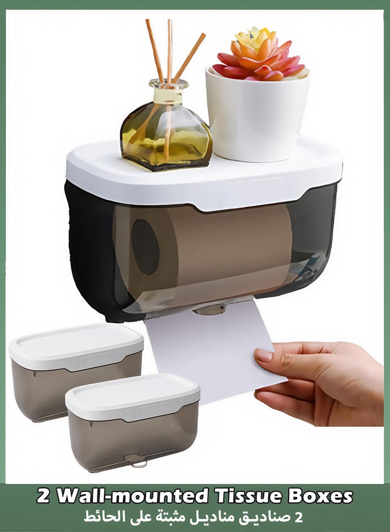 Wall Toilet Paper Holder with Cover, Wall Mounted Tissue Box Tissue Dispenser Dryer Sheet Holder, Plastic Transparent Full Covered Toilet Paper Roll Cover Toilet Paper Box Toilet Paper Protector for Bathroom Kitchen - Image 1