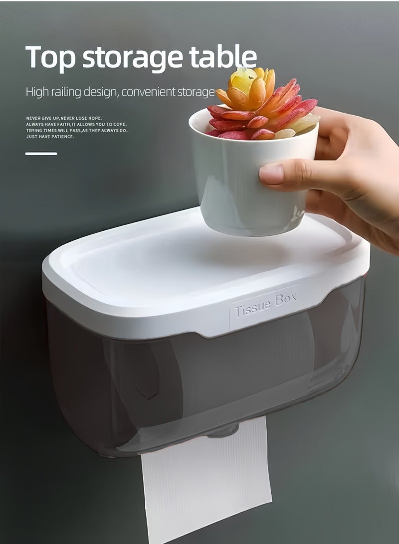 Wall Toilet Paper Holder with Cover, Wall Mounted Tissue Box Tissue Dispenser Dryer Sheet Holder, Plastic Transparent Full Covered Toilet Paper Roll Cover Toilet Paper Box Toilet Paper Protector for Bathroom Kitchen - Image 4