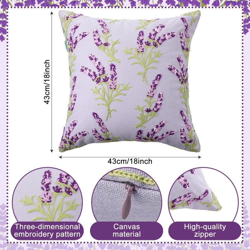FuWeave 2 Pcs Lavender Flower Throw Pillow Cover 18 x 18 Inch Decorative Embroidered Boho Jacquard Purple White Floral Pillow Cover Decor for Bed Sofa Housewarming Gift (Lavender) - Image 3