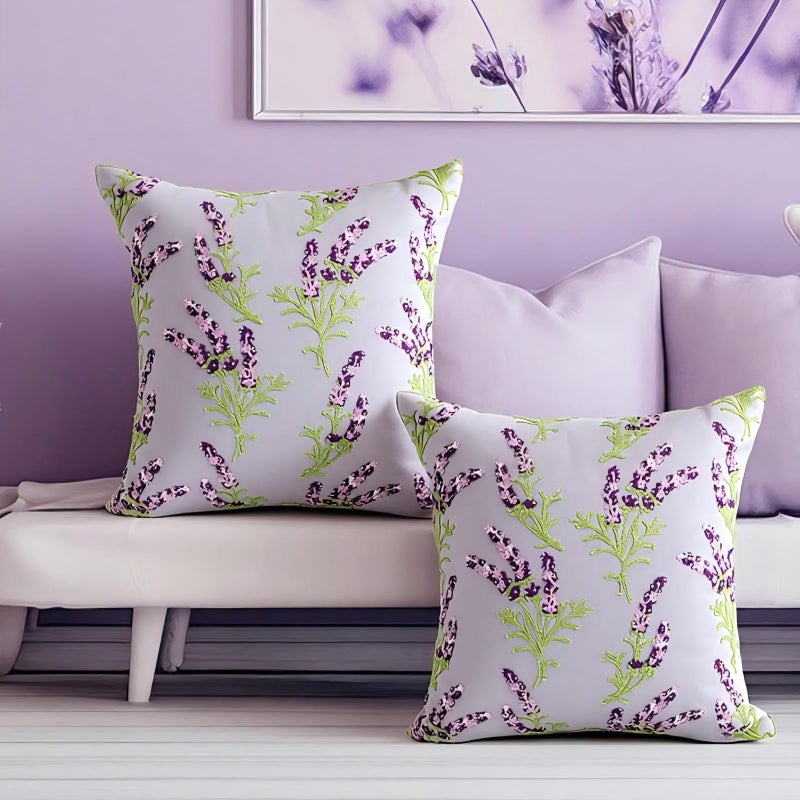 FuWeave 2 Pcs Lavender Flower Throw Pillow Cover 18 x 18 Inch Decorative Embroidered Boho Jacquard Purple White Floral Pillow Cover Decor for Bed Sofa Housewarming Gift (Lavender) - Image 4