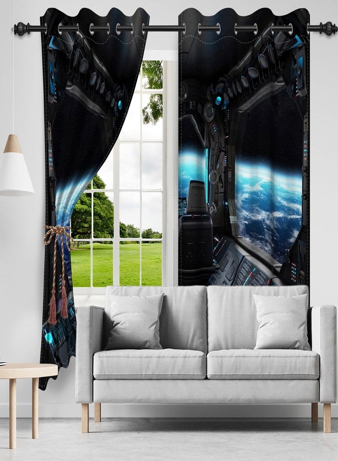 Renaiss Spacecraft Interior Window Curtains Futuristic Spaceship Cockpit Window Treatments Outer Space Earth View Blackout Drapes for Bedroom Living Room French Door Decor 26x63 Inches x 2 Panels - Image 5