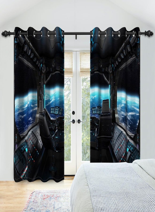 Renaiss Spacecraft Interior Window Curtains Futuristic Spaceship Cockpit Window Treatments Outer Space Earth View Blackout Drapes for Bedroom Living Room French Door Decor 26x63 Inches x 2 Panels - Image 4