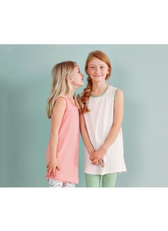 Girls Kids, Longshirt, Set of 2, White and Coral Print