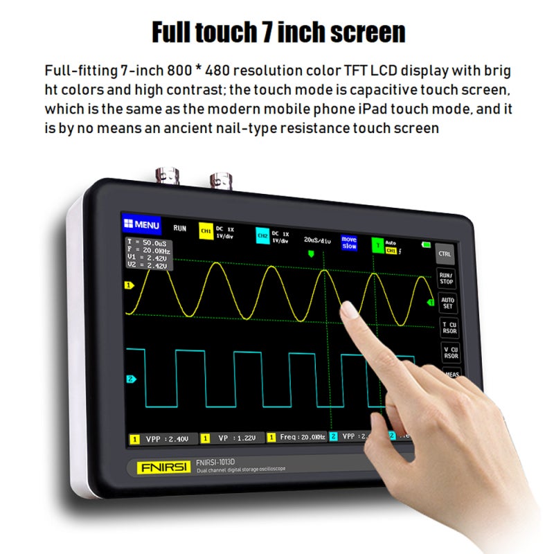 Oscilloscope: 2 Channels 100MHz Bandwidth 1GSa/s Sampling Rate - Intelligent Anti-Burn 7 Inch Color TFT Capacitive Touch Screen for Electronic Testing & Circuit Analysis - Image 2