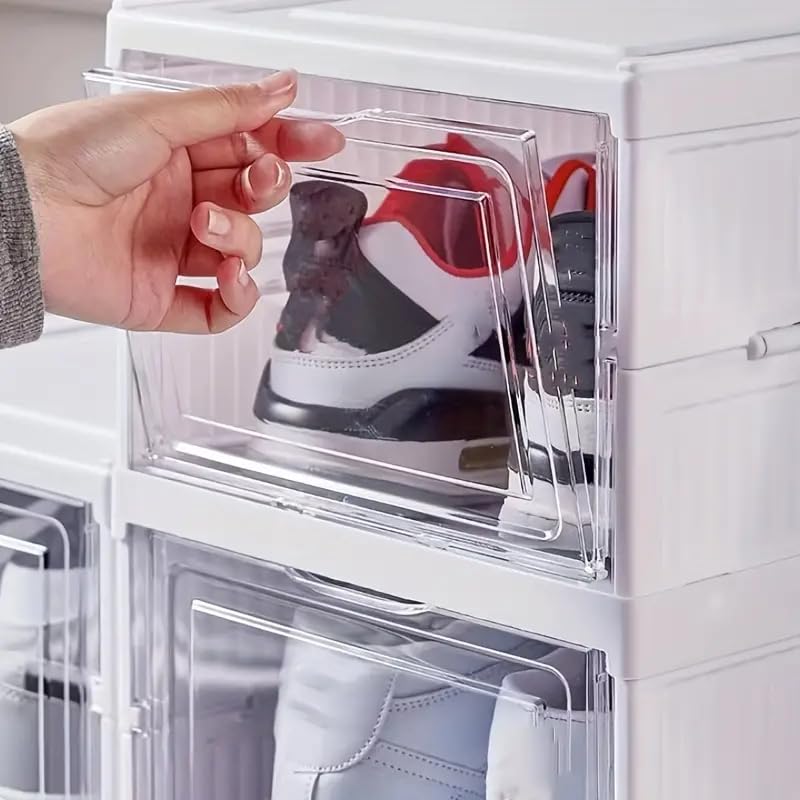 CHIRANSI Foldable Shoe Organizer Storage Boxes for Closet Modular Space Saving Shoe Boxes Plastic Stackable Sneaker Containers Display Case for ClosetHeelsBootsSlippers with Lids 6 Layer - Image 3