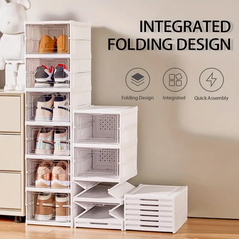 CHIRANSI Foldable Shoe Organizer Storage Boxes for Closet Modular Space Saving Shoe Boxes Plastic Stackable Sneaker Containers Display Case for ClosetHeelsBootsSlippers with Lids 6 Layer - Image 5