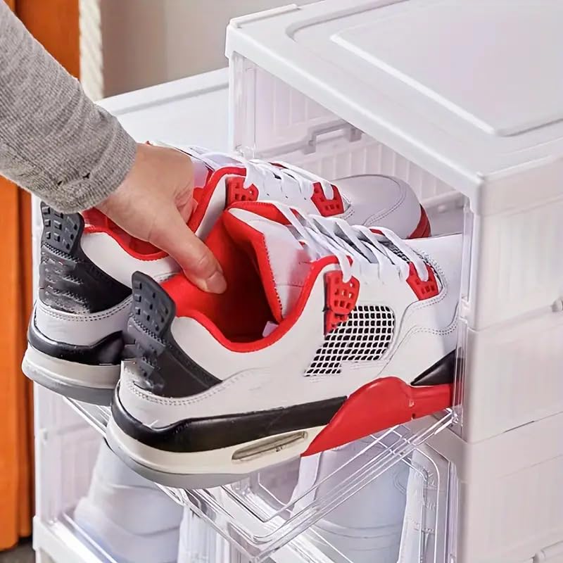 CHIRANSI Foldable Shoe Organizer Storage Boxes for Closet Modular Space Saving Shoe Boxes Plastic Stackable Sneaker Containers Display Case for ClosetHeelsBootsSlippers with Lids 6 Layer - Image 4