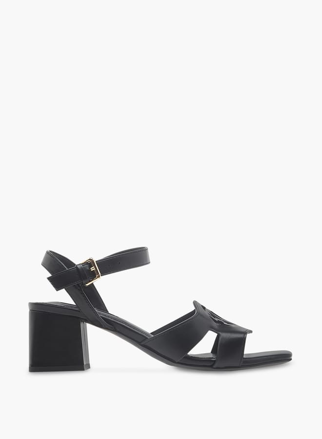 ELLE Women's Logo Detail Sandals with Buckle Closure and Block Heels - Image 1