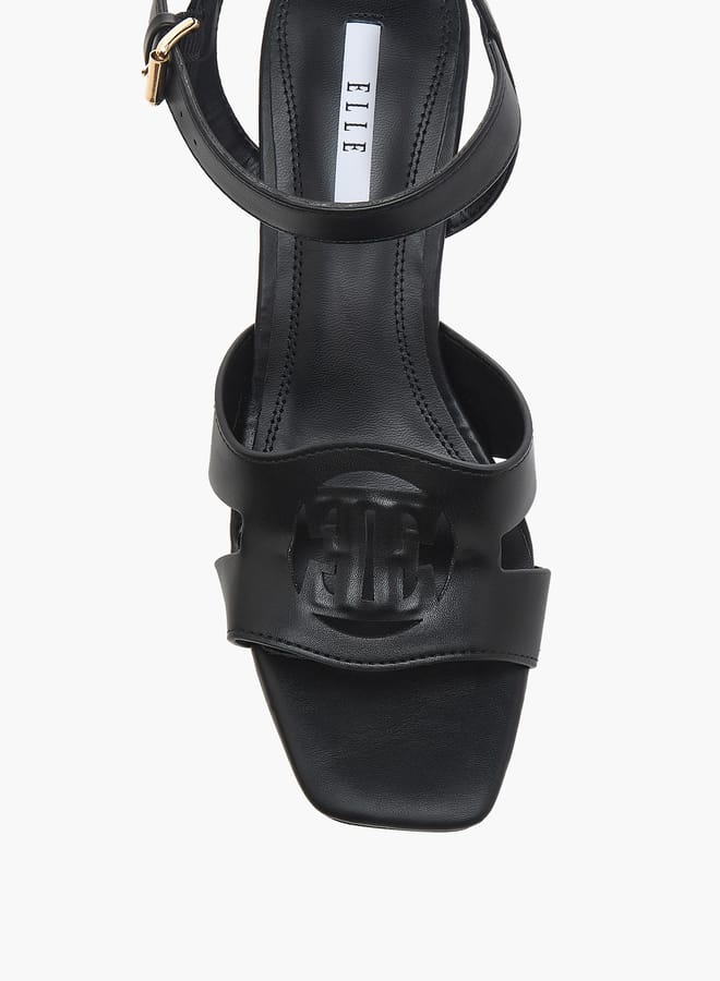 ELLE Women's Logo Detail Sandals with Buckle Closure and Block Heels - Image 4