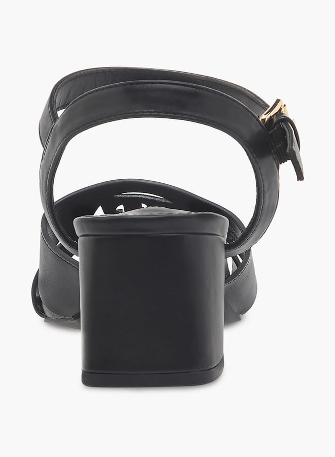 ELLE Women's Logo Detail Sandals with Buckle Closure and Block Heels - Image 5