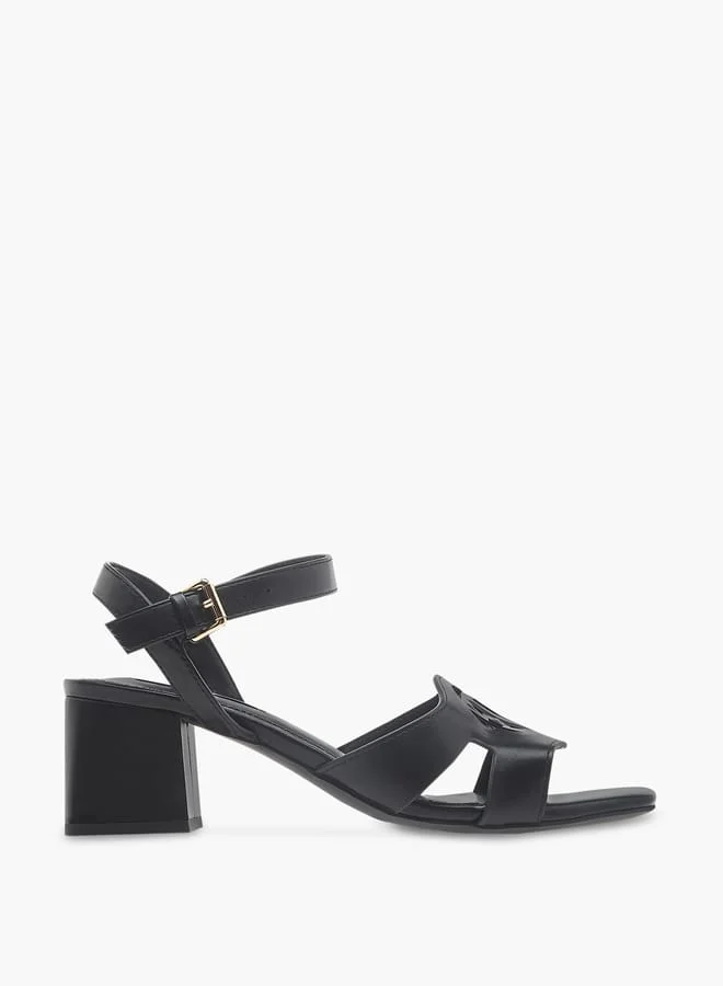 ELLE Women's Logo Detail Sandals with Buckle Closure and Block Heels