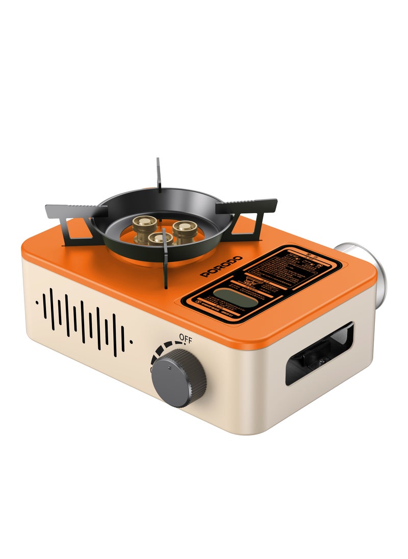 porodo Portable Outdoor Stove 3200W with Wind Protection / High-Efficiency Cooking / Instant Electronic Ignition / Multi-Level Flame Control / Wind-Proof Burner / Quick Setup Mini Stove - Orange/Beige  - Image 1