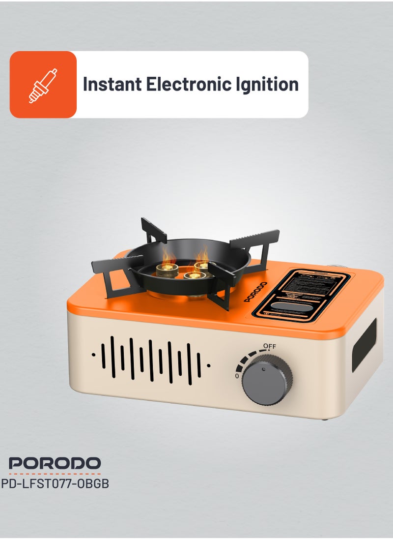 porodo Portable Outdoor Stove 3200W with Wind Protection / High-Efficiency Cooking / Instant Electronic Ignition / Multi-Level Flame Control / Wind-Proof Burner / Quick Setup Mini Stove - Orange/Beige  - Image 4