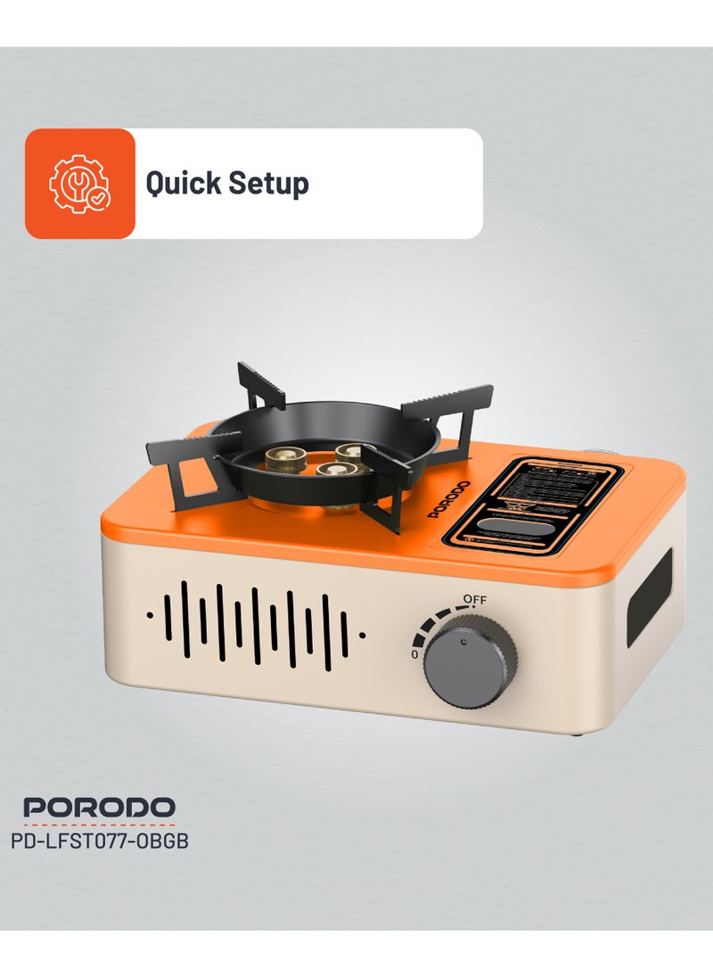 porodo Portable Outdoor Stove 3200W with Wind Protection / High-Efficiency Cooking / Instant Electronic Ignition / Multi-Level Flame Control / Wind-Proof Burner / Quick Setup Mini Stove - Orange/Beige  - Image 5
