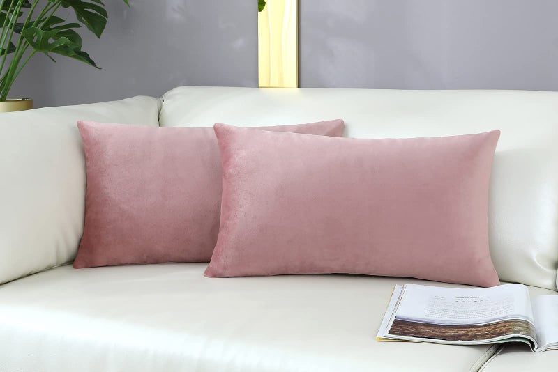 mixeoo Comfy Dusty Rose Throw Pillow Covers Decorative Lumbar Rectangle Thick Velvet Super Soft Cushion Cases Home Decor for Sofa Couch Living Room Chair, Set of 2, 12 x 20 Inch - Image 2