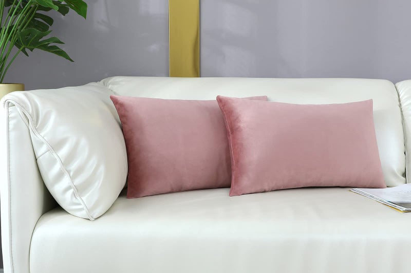 mixeoo Comfy Dusty Rose Throw Pillow Covers Decorative Lumbar Rectangle Thick Velvet Super Soft Cushion Cases Home Decor for Sofa Couch Living Room Chair, Set of 2, 12 x 20 Inch - Image 1
