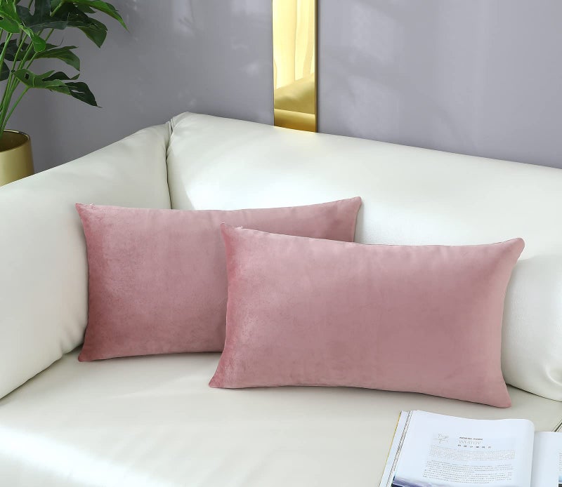mixeoo Comfy Dusty Rose Throw Pillow Covers Decorative Lumbar Rectangle Thick Velvet Super Soft Cushion Cases Home Decor for Sofa Couch Living Room Chair, Set of 2, 12 x 20 Inch - Image 3