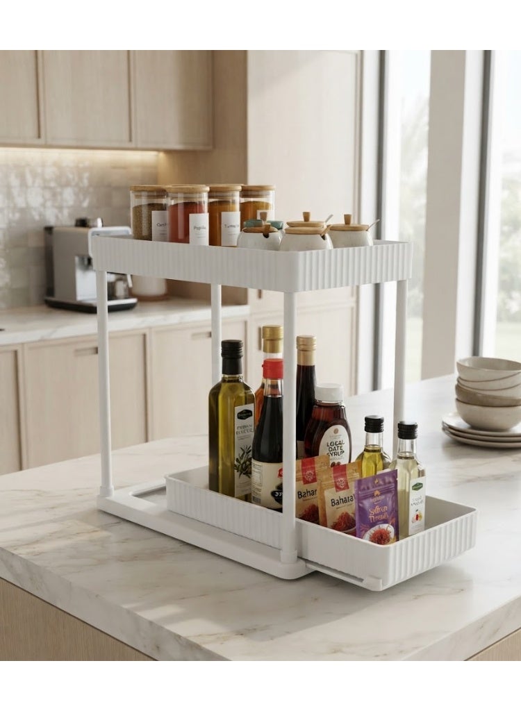 Novique 2-Tier Storage Organizer with Pull-Out Lower Basket, Kitchen & Bathroom Under Sink Cabinet Organizer, Space-Saving Vertical Design for Tight Spaces, Black, 32 x 19.5 x 33.5 cm, 2 Storage Shelves for Spices, Sauces, Jars & Bottles - Image 1