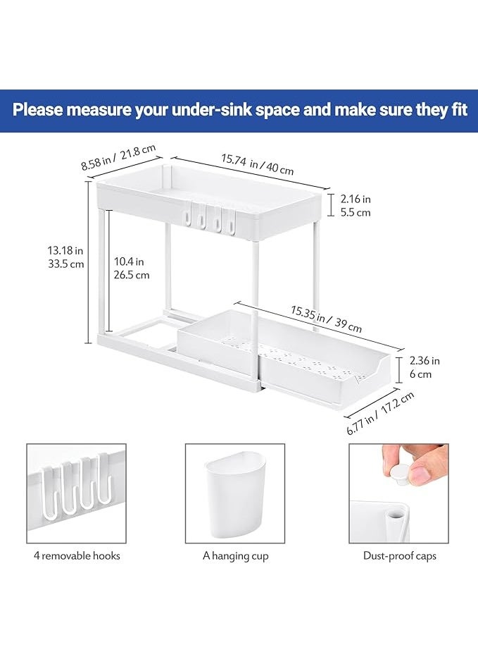 Novique 2-Tier Storage Organizer with Pull-Out Lower Basket, Kitchen & Bathroom Under Sink Cabinet Organizer, Space-Saving Vertical Design for Tight Spaces, Black, 32 x 19.5 x 33.5 cm, 2 Storage Shelves for Spices, Sauces, Jars & Bottles - Image 2