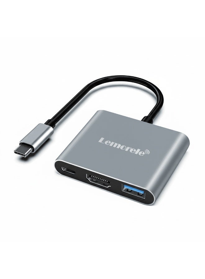 Lemorele 3-In-1 Type C To HDMI, USB C to HDMI Adapter, 3-in-1 HDMI to USB C Hub,3-in-1 USB C Hub Digital AV Multiport Adapter,USB Type C Converter to 4K HDMI,USB 3.0, 100W PD Compatible for MacBook Pro Air iPad Chromebook XPS Acer HP Dell Surface Samsung - Image 1