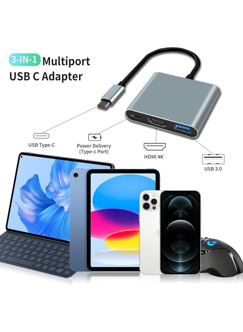 Lemorele 3-In-1 Type C To HDMI, USB C to HDMI Adapter, 3-in-1 HDMI to USB C Hub,3-in-1 USB C Hub Digital AV Multiport Adapter,USB Type C Converter to 4K HDMI,USB 3.0, 100W PD Compatible for MacBook Pro Air iPad Chromebook XPS Acer HP Dell Surface Samsung - Image 3
