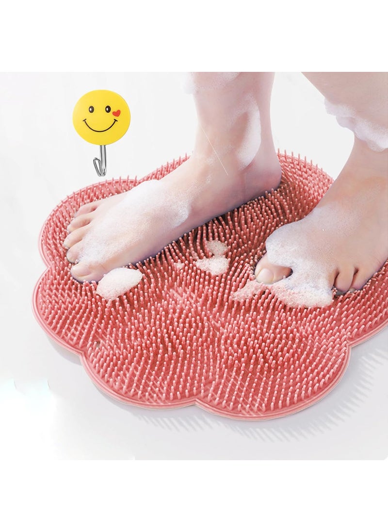 BAOZMINAN Shower Foot Scrubber Mat,Shower Foot and Back Scrubber,Back Scrubber for Shower Washer,Foot Washer with Suction Cups,Foot Scrubber Massager Cleaner Wash Brush(Pink) 