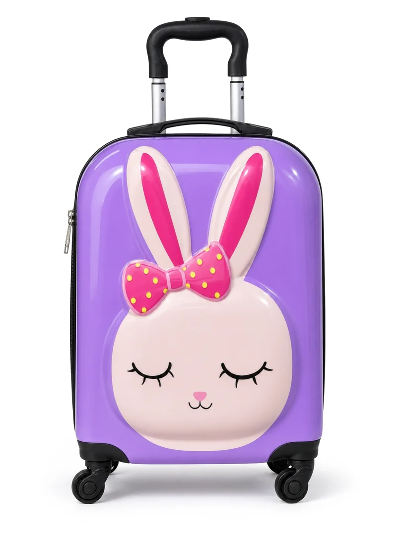 ترو كير Trucare 16" Kids Hard Shell Trolley Luggage – Lavender Bunny Design | ABS + PC Embossed Suitcase with 360° Spinner Wheels