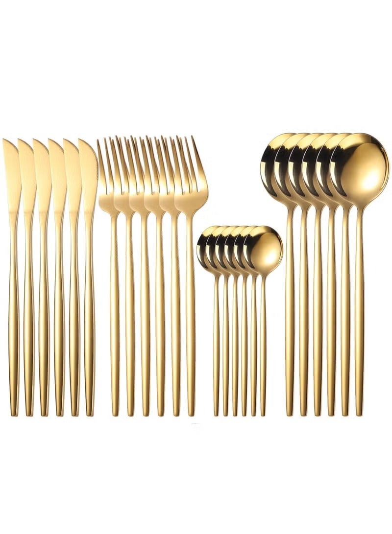 Elegant 24-piece cutlery set including forks, knives, and spoons for 6 people, stainless steel - Image 2