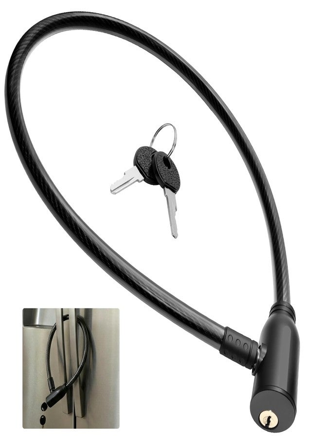 Ayzylpth 23.6'' Locks for Cabinets with Key, 0.31-inch Thick Braided Steel Cable Refrigerator Lock, Zinc Alloy Security Lock for French Door Fridges, Freezers, Cabinets, and Windows - Childproof & Tamper-Proof - Image 1