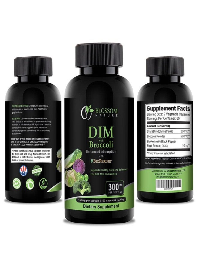 بلوسوم_نايتشر مكمل غذائي DIM بتركيز 300 ملغ مع بروكلي بتركيز 200 ملغ وبيوبيرين بتركيز 10 ملغ - توازن الهرمونات والإستروجين للنساء والرجال، تخفيف أعراض انقطاع الطمث، دعم متلازمة تكيس المبايض ومتلازمة ما قبل الحيض، علاج حب الشباب الهرموني - 120 كبسولة، ثنائي إندوليل ميثان بتركيز 150 ملغ لكل كبسولة - Image 3