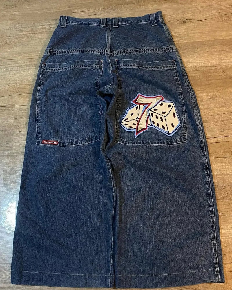 Cross-border E-commerce Loose Jeans Hip-hop Rock Print 2024 New Fashion Harajuku Loose Wide Leg Jeans Trendy Nzk88 blue 