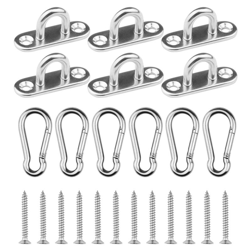 EXCELFU 6 Pieces Stainless Steel 18 inch Pad Eye Plate U Hooks 6 Pieces Stainless Steel Snap Hook Marine Hardware Staple Loop with Screws