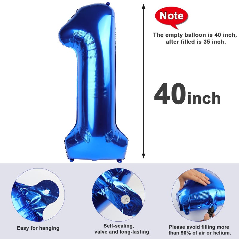 Mluchee Number 1 Balloon 40 Inch Navy Blue Balloons for Girl Boy 1st 1 11 21 Birthday Decorations, Baby Shower Photo Shoot - Image 5
